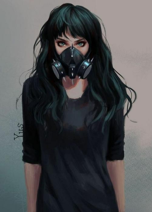 Create meme: the girl in the mask art, the girl in the respirator, arty girl in a mask