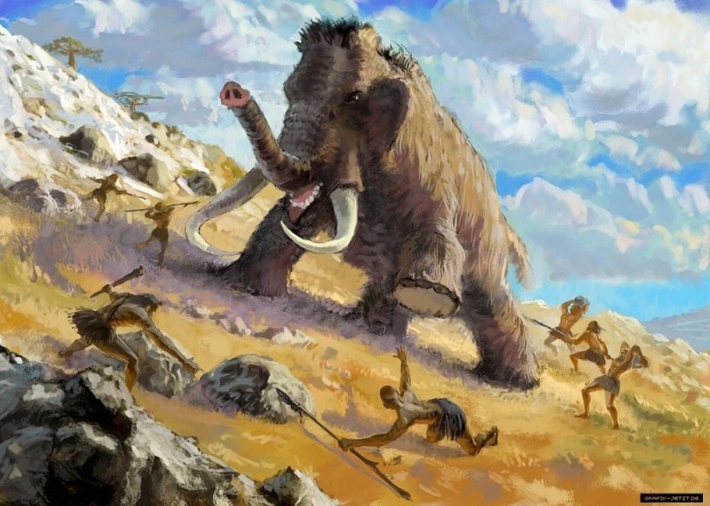 Создать мем: охота на мамонтов в каменном веке, охотники на мамонтов, мамонт чарльз найт