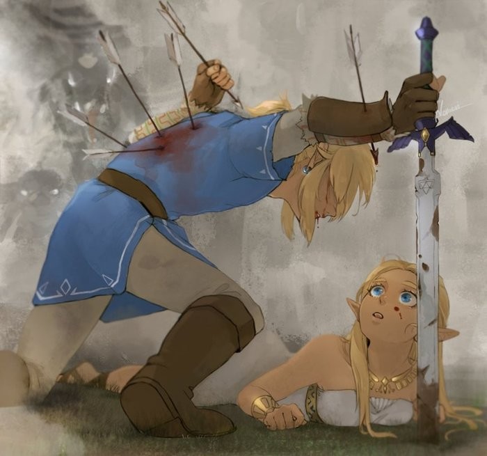 Create meme: Link and Zelda, link zelda art, Link saves Zelda from the arrows