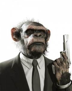 Create meme: monkey with a gun, avatar monkey, a monkey with a gun