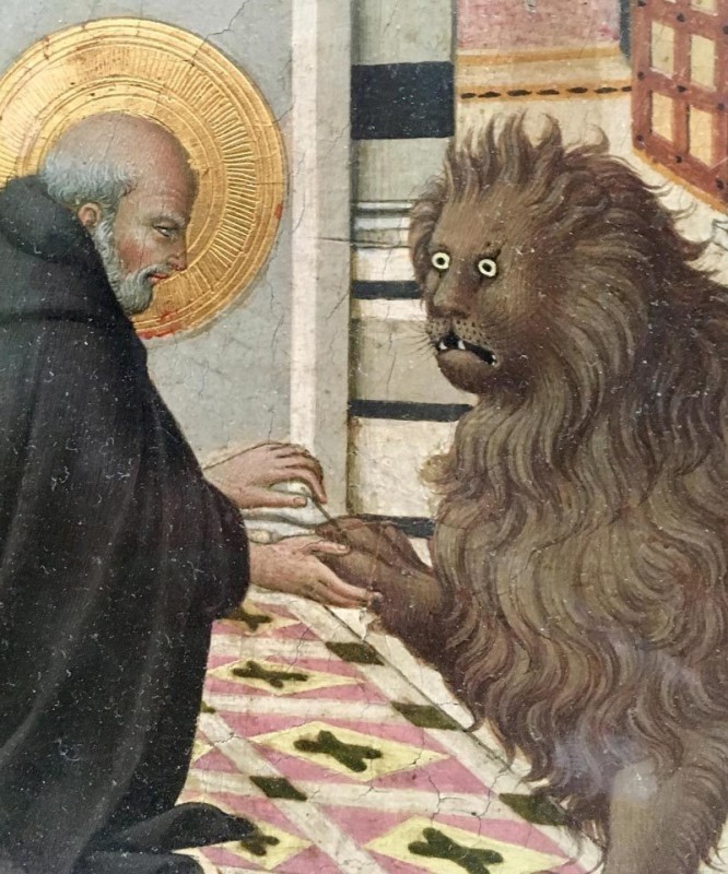 Create meme: sano di pietro St. jerome, suffering middle ages Leo, St. Jerome and the lion of the Middle Ages