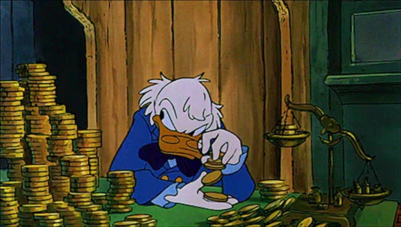 Create meme: scrooge McDuck with money, Scrooge McDuck and Money cartoon 1967, Scrooge McDuck 