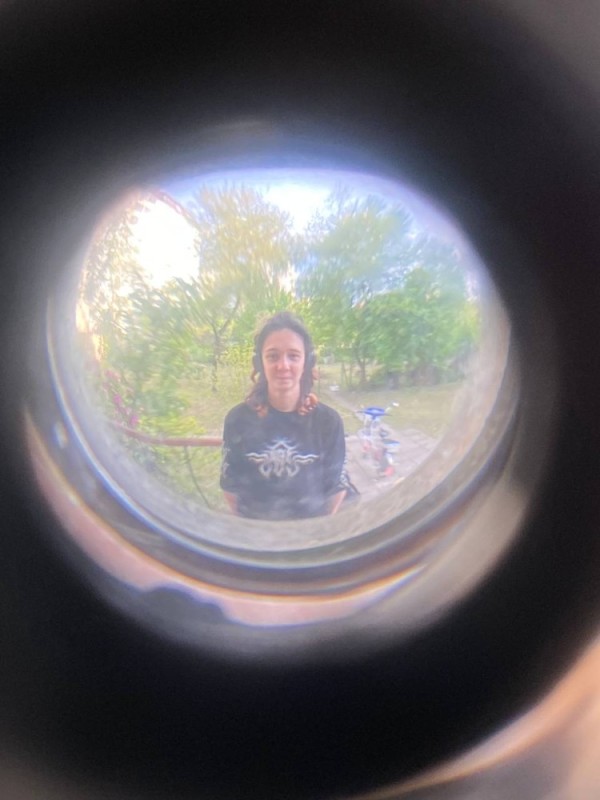 Create meme: fish eye effect, door viewer, peephole in the door