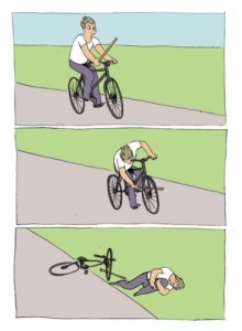 Create meme: spoke in the wheel, meme on a bike with a stick, bike meme