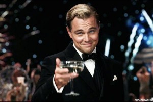 Create meme: Gatsby DiCaprio, DiCaprio's Gatsby with a glass of, the great Gatsby the glass