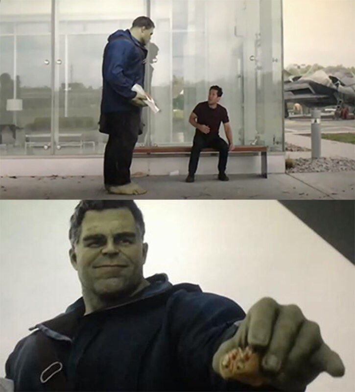 Create meme: the hulk meme, feet , Hulk meme Avengers finale