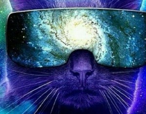 Create meme: psychedelic, cat, cat with cosmos glasses
