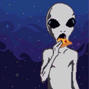 Создать мем: vaporwave аватарки, Картинка, инопланетянин с пиццей