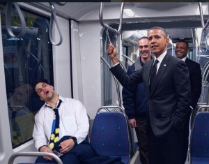 Create meme: barack obama, Obama in the metro
