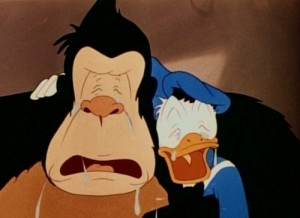 Создать мем: donald duck, Дональд плачет с гориллой