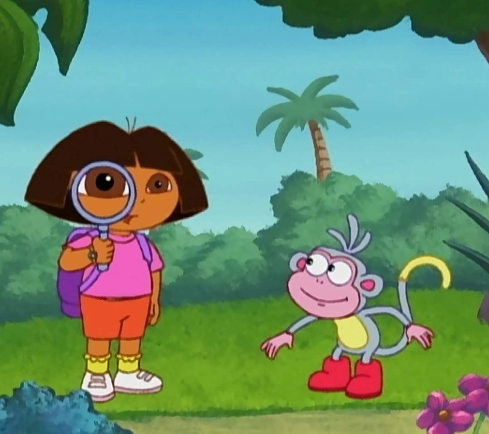 Create meme Dasha, Dora the Explorer with a magnifying glass