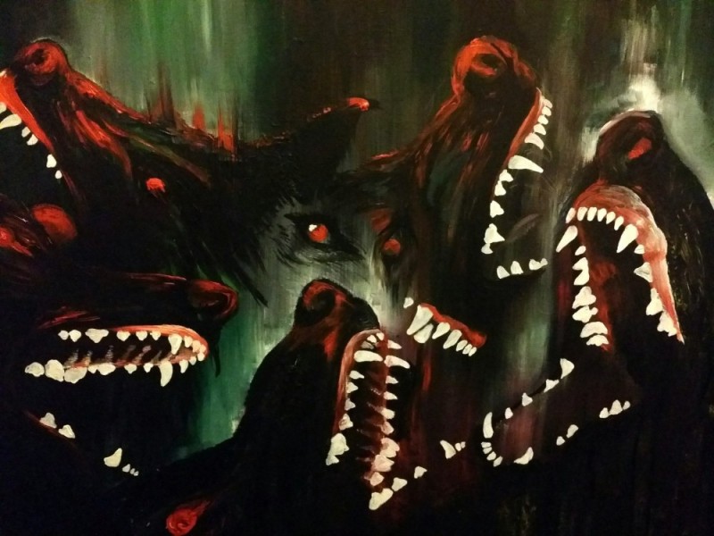 Create meme: bad wolf, Cerberus art is scary, the wolf grin