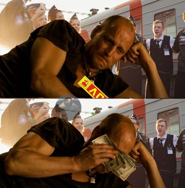 Create meme: woody Harrelson crying money, wipes tears with money meme, fun 