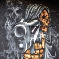 Create meme: Chicano, skeleton with a gun