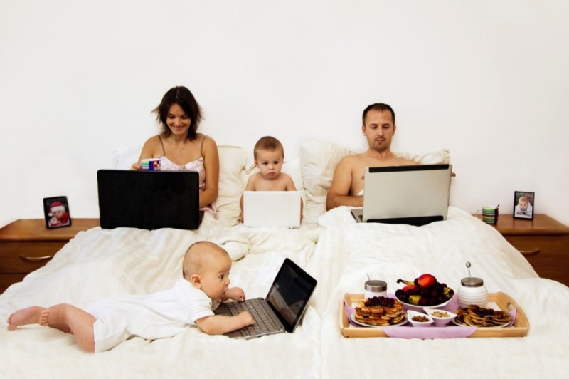 Create meme: work at home , family with gadgets, family 