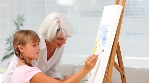 Create meme: woman, grandmother and granddaughter painting