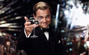 Create meme: the great Gatsby with a glass of, Gatsby with a glass photo, DiCaprio with a glass of