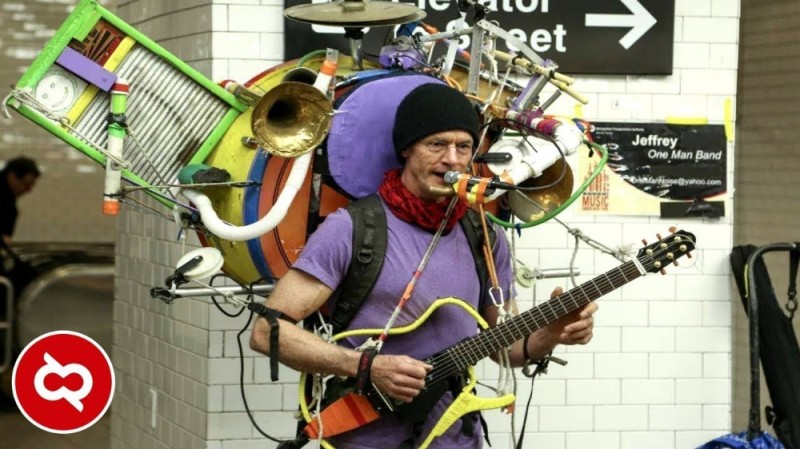 Create meme: mission: man band, one man band, street musicians