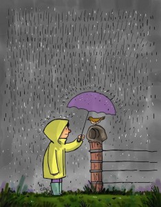 Создать мем: под дождем, дождь зонт, дождь рисунок карандашом