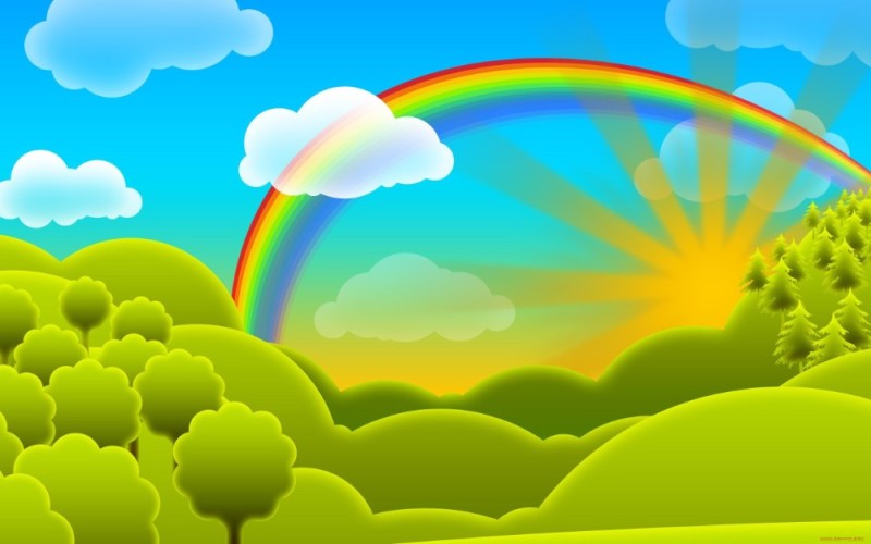 Create meme: sky with rainbow, drawing rainbow with clouds, children's rainbow background