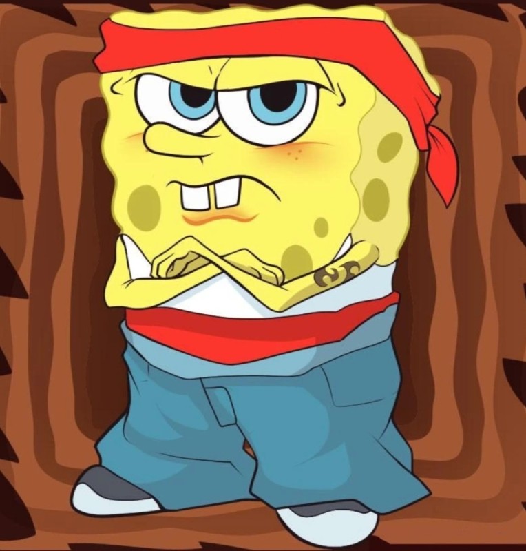 Create meme: cool spongebob, I'm a virgin SpongeBob, Gangster spongebob