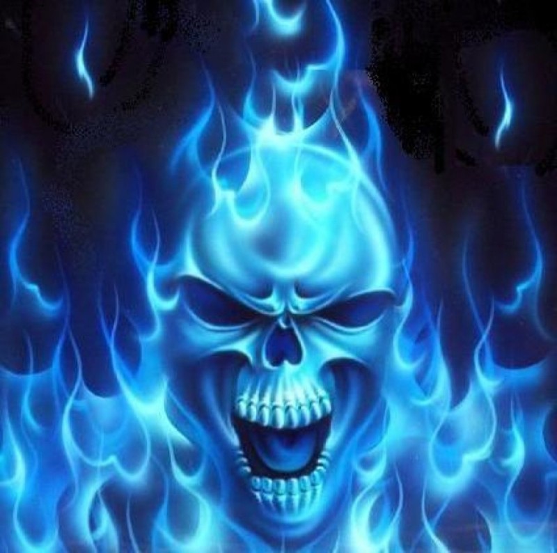 Create meme: blue flame, The skull of the ghost rider, skull 