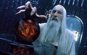 Create meme: Saruman Lord of the rings, palantir Gandalf and Saruman, Saruman and the palantir