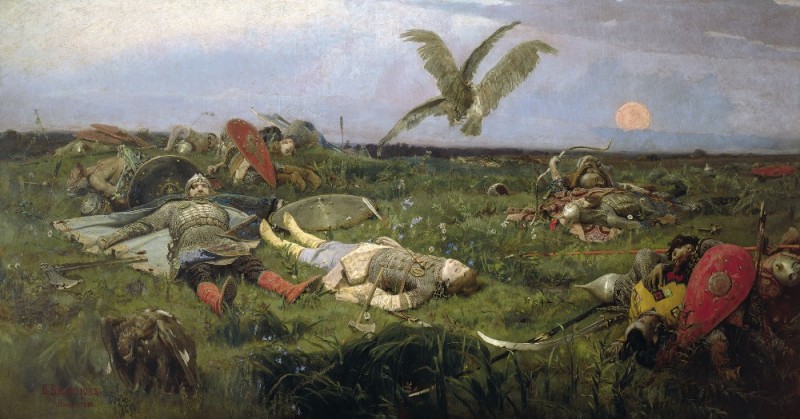 Create meme: vasnetsov 's paintings, after the massacre of Igor Svyatoslavovich Vasnetsov, Vasnetsov after the massacre of Igor Svyatoslavich with the Polovtsians