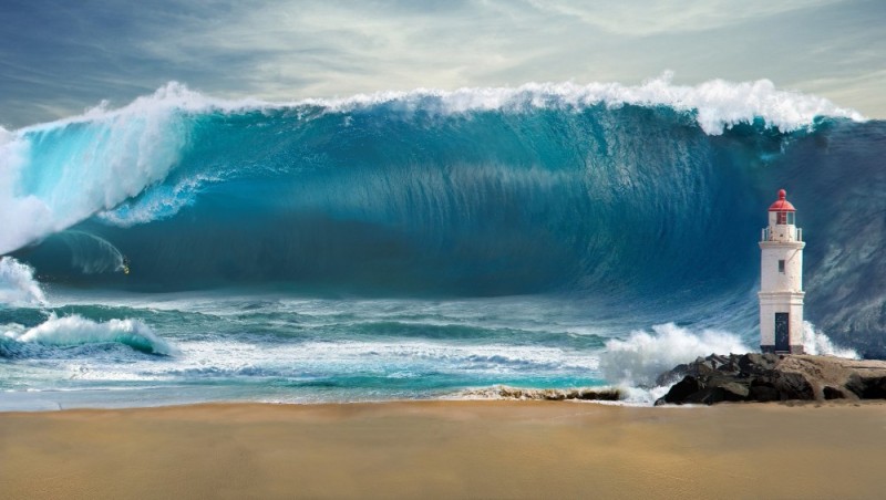 Создать мем: море цунами, большие волны, гигантские волны