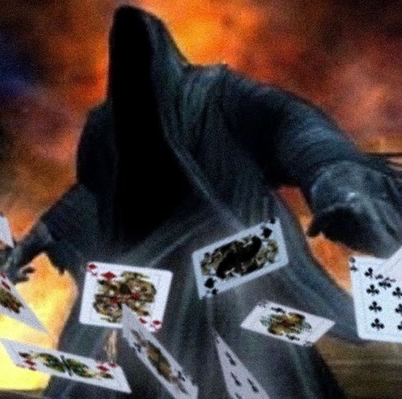 Create meme: darkness, death with cards, card 