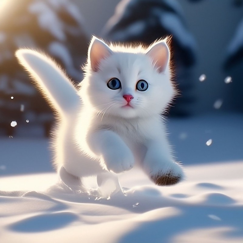 Create meme: snow kitten, snow cat, white kitten 