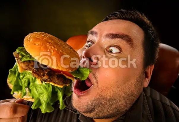 Создать мем: толстый человек ест фастфуд, толстый с бургером, толстяк ест гамбургер