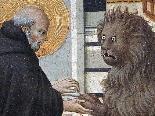 Создать мем: сано ди пьетро святой иероним, страдающее средневековье лев ветка, страдающее средневековье ветка
