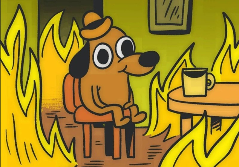 Создать мем: собачка в горящем доме мем, мем собака в огне, пес в горящем доме
