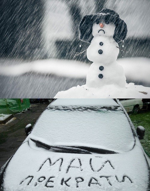 Create meme: the first snow, winter snow , snow with rain 