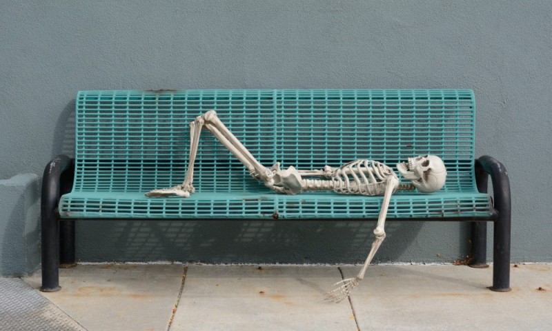 Create meme: the skeleton in the chair, shop , a skeleton on a bench waiting