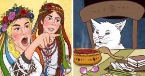 Создать мем: бабы, египетская кошка мем, мемы с двумя женщинами
