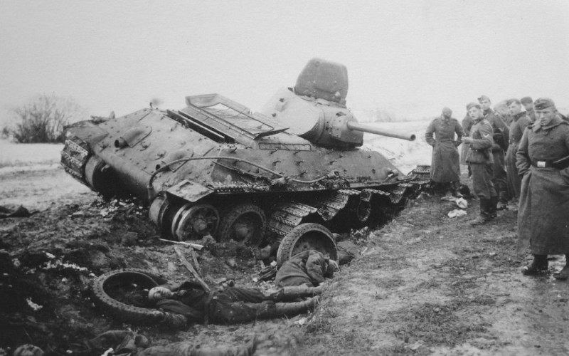 Create meme: damaged WWII tanks, a damaged tank, the dead crews of t34 tanks
