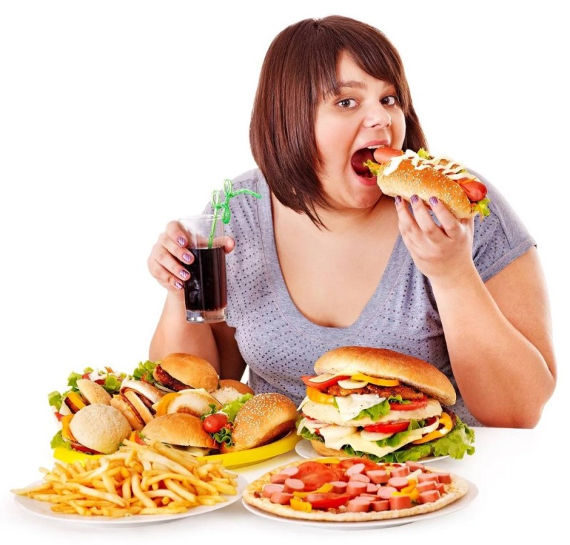 Создать мем: психогенное переедание, нездоровое питание, жирная женщина ест фастфуд