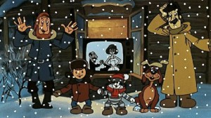 Create meme: winter in Prostokvashino cartoon, winter in buttermilk, winter in Prostokvashino cartoon 1984
