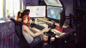 Создать мем: nightcore, аниме девушки, девушка компьютер