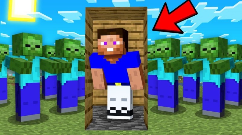 Create meme: minecraft nubik vs zombies, nubik in minecraft vs zombie apocalypse, nubik in minecraft zombie mutants