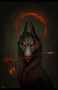 Создать мем: волк демон анубис, дьявол волк, волк демон с пентанраммой арт