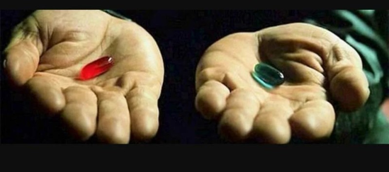 Create meme: red or blue pill, morpheus pills, red pill 