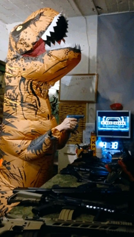Create meme: inflatable dinosaur costume, dinosaur costume, tyrannosaurus costume
