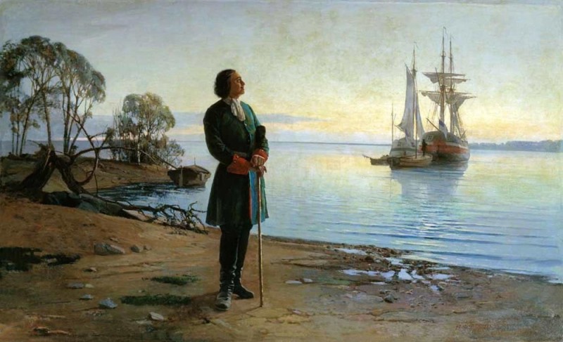Create meme: painting Peter 1, Peter the Great on the shore of the Gulf of Finland 1846 Aivazovsky, Venetsianov Peter the Great foundation of St. Petersburg