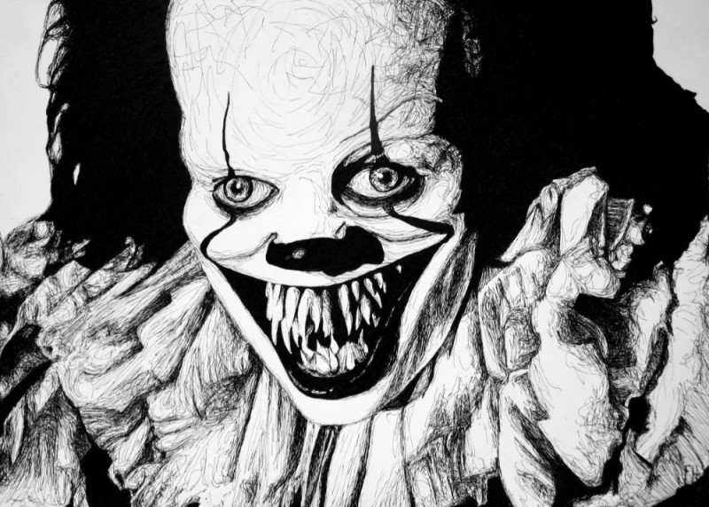 Create meme: terrible drawings, pennywise clown black and white, terrible drawings