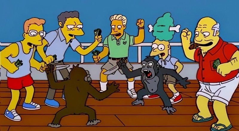 Create meme: The Simpsons fight, The simpsons monkey fight, monkeys fight the simpsons