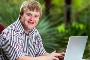 Create meme: disability, down at the computer, autism