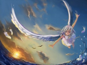 Создать мем: полет, anime girl, аниме ангел